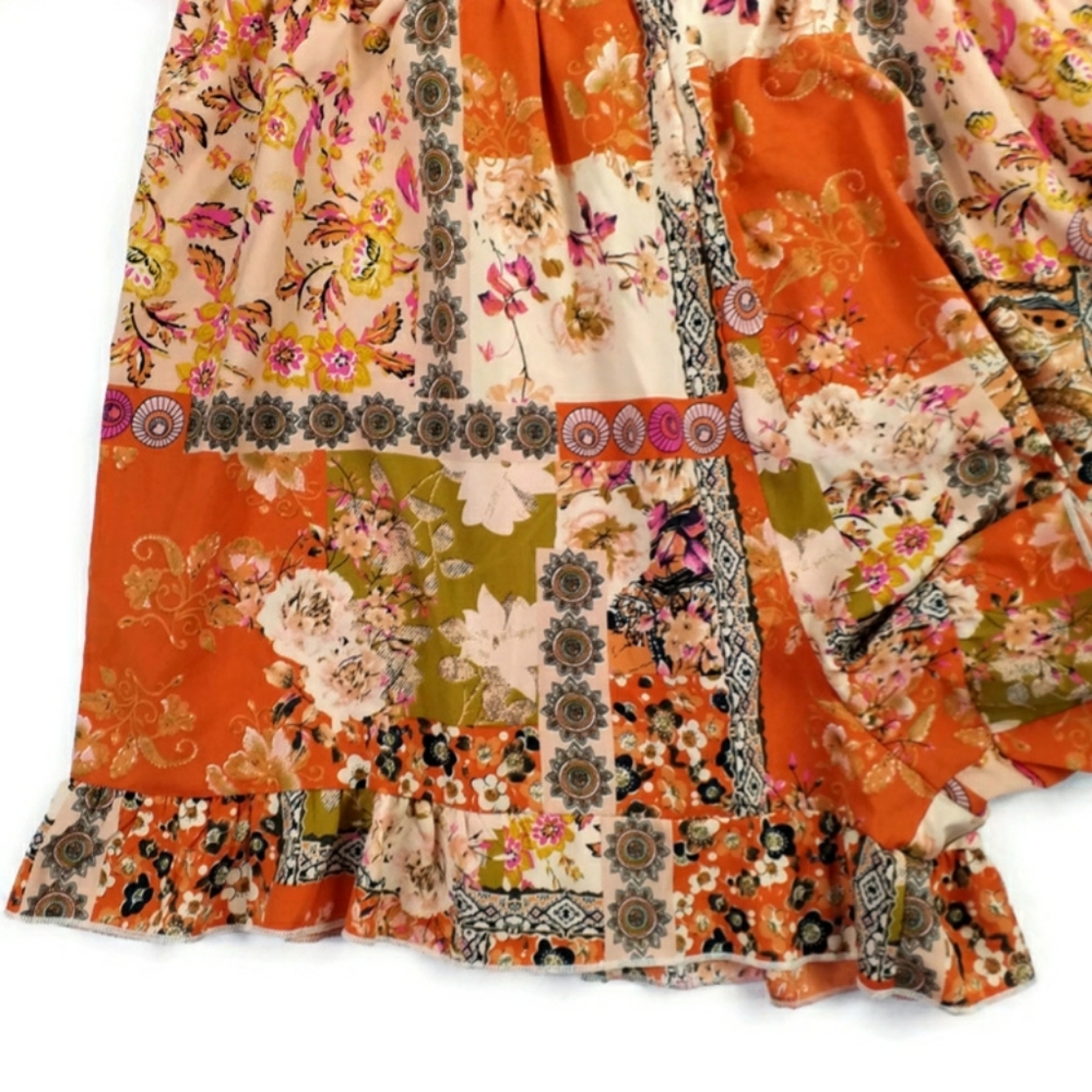 Shein Orange Patchwork Floral Print Surplice V-Ne… - image 7